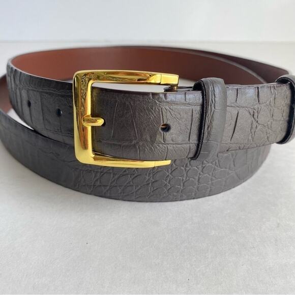 Gray Leather Mens Dress Belt Moc Croc Reptile Print Crocodile Embossed Size 52 - Picture 2 of 8